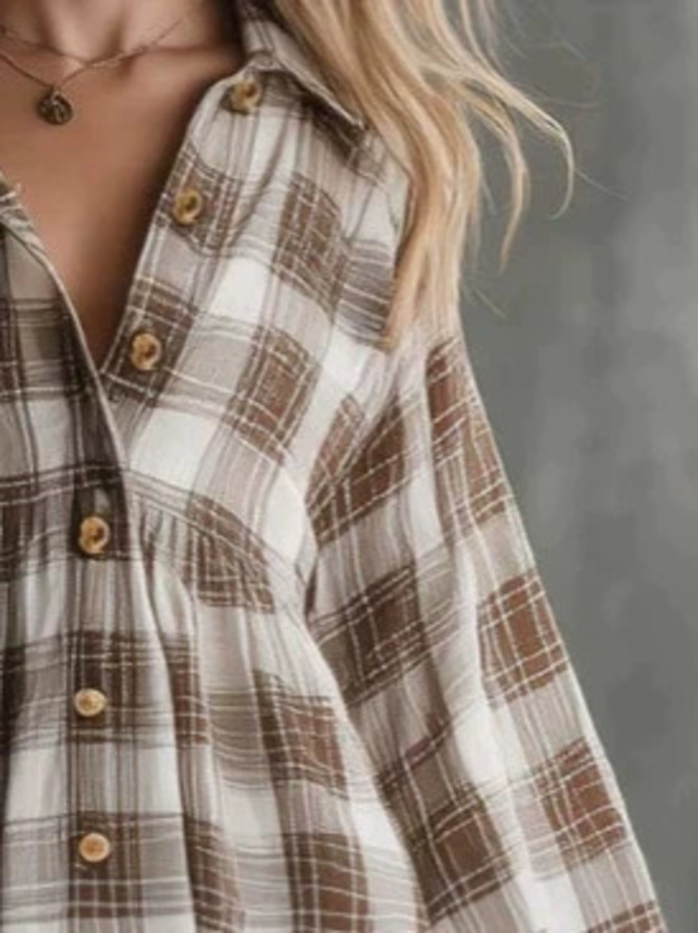 FOREVER 21 Retro Western Brown Plaid Short Sleeve Dress